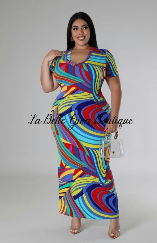 Leah Stretch V-Neck Short Sleeve Maxi Dress