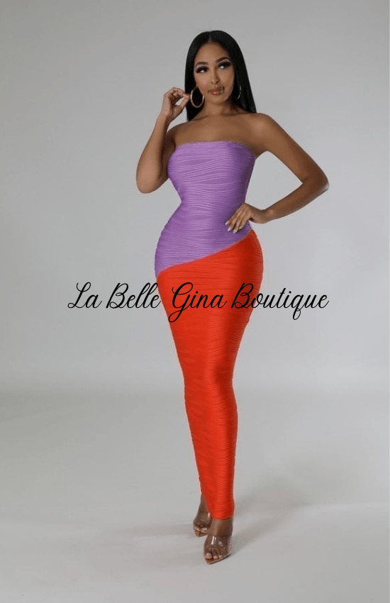 Gina tube Band No Closure Special Occasion Vacation Holiday Party Event Night out Stretch Long Dress-Lilac/Orange