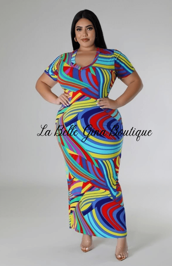 Leah Stretch V-Neck Short Sleeve Maxi Dress