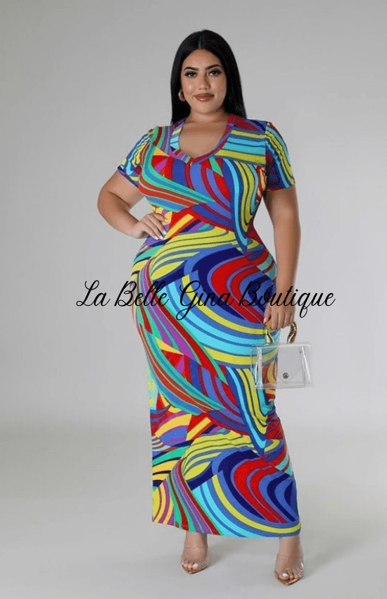 Leah Stretch V-Neck Short Sleeve Maxi Dress