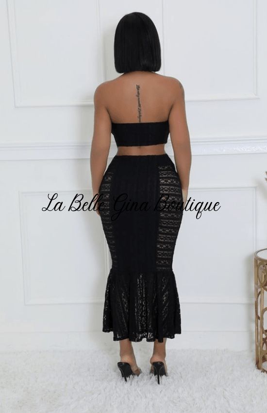 Mirtha Tube Top Mesh Lace Detail Side Zipper Closure Two Piece Set