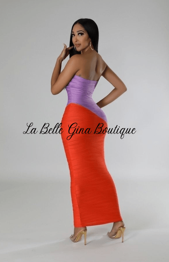 Gina tube Band No Closure Special Occasion Vacation Holiday Party Event Night out Stretch Long Dress-Lilac/Orange