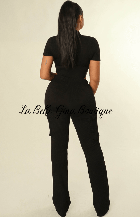 Leah Ribbed Short Sleeve Bodycon and Pant Set