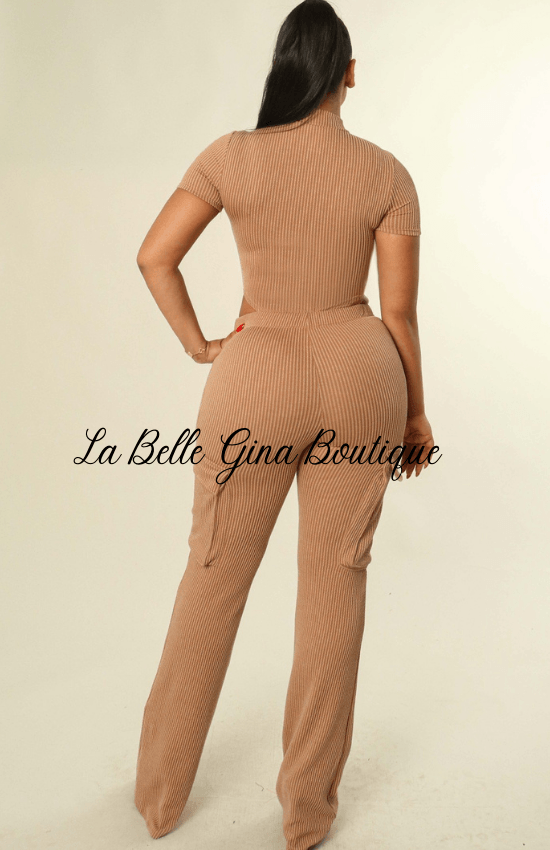 Leah Ribbed Short Sleeve Bodycon and Pant Set