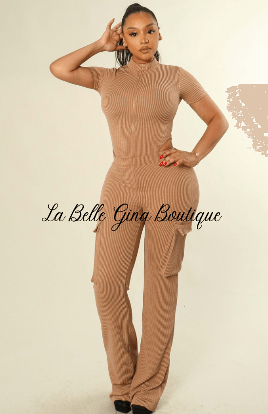 Leah Ribbed Short Sleeve Bodycon and Pant Set