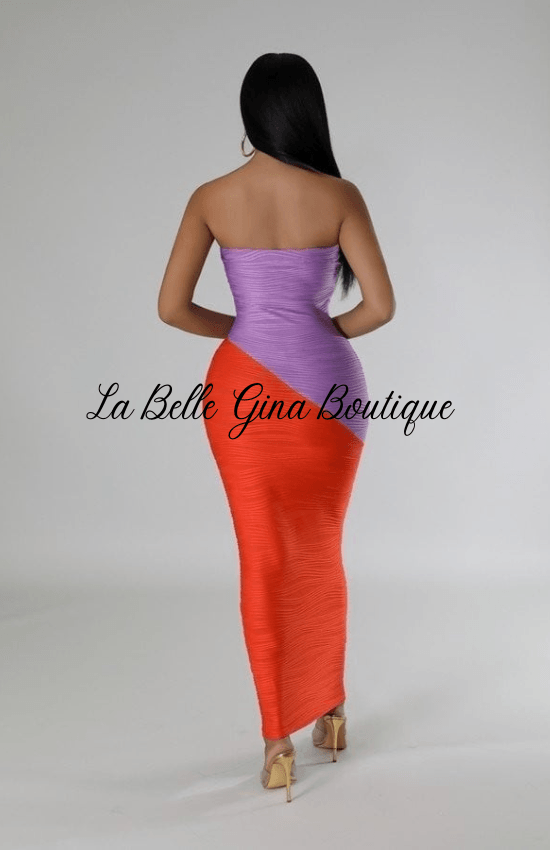 Gina tube Band No Closure Special Occasion Vacation Holiday Party Event Night out Stretch Long Dress-Lilac/Orange