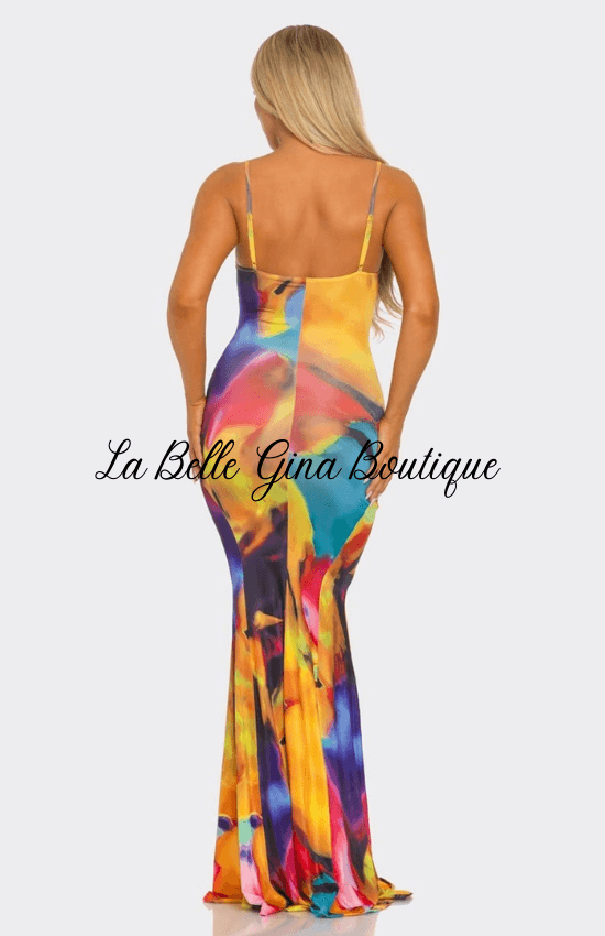 Gina Knotted bodice Multi Abstract Print Maxi Dress Yellow Multi