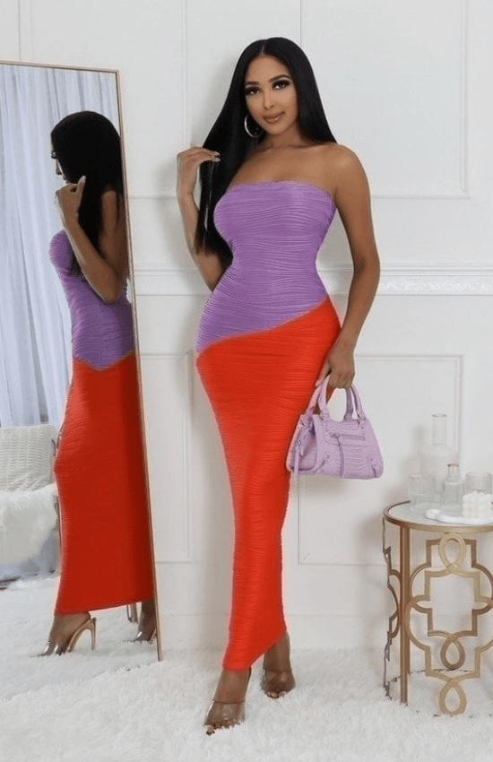 Gina tube Band No Closure Special Occasion Vacation Holiday Party Event Night out Stretch Long Dress-Lilac/Orange