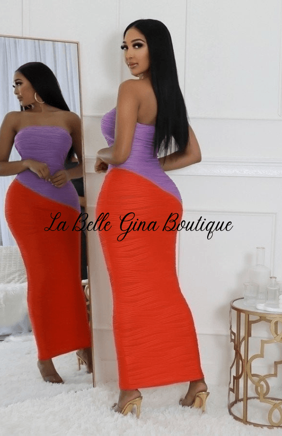 Gina tube Band No Closure Special Occasion Vacation Holiday Party Event Night out Stretch Long Dress-Lilac/Orange