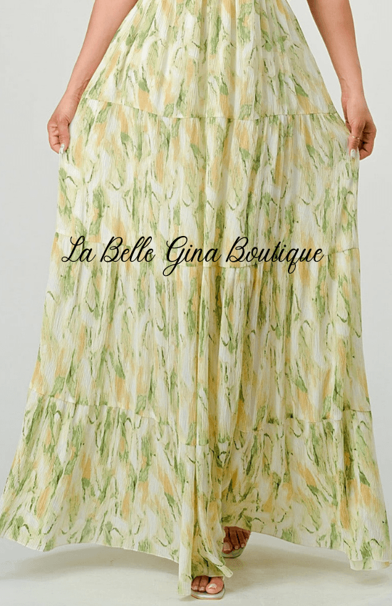 Gina Floral Print Chiffon Ruffle Side Cuts Maxi dress