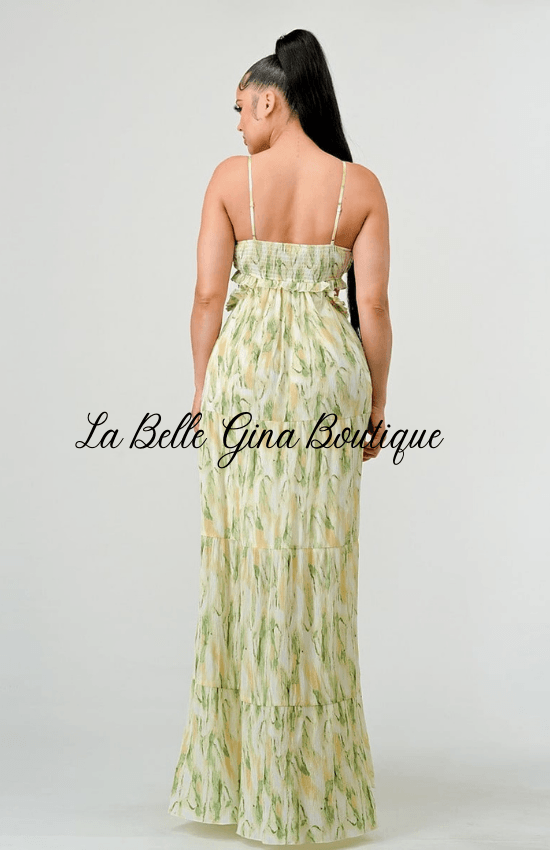 Gina Floral Print Chiffon Ruffle Side Cuts Maxi dress