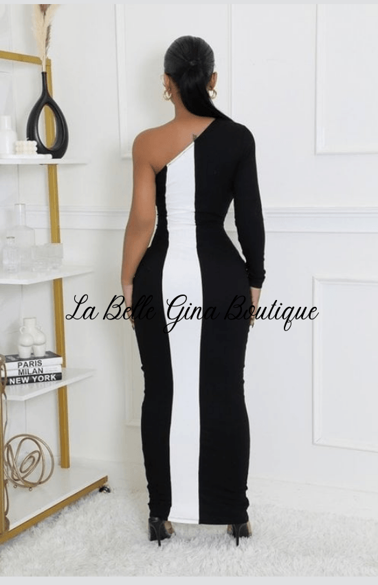 Lia Stretch Dress One Shoulder Long Sleeves Cut Out No Closure Maxi Dress