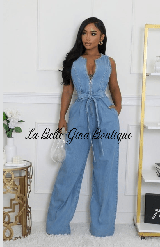 Djoune Non-Stretch Denim Jumpsuit Formal Dinner Special Occasion Vacances Evening Holiday Sleeveless Jumpsuit