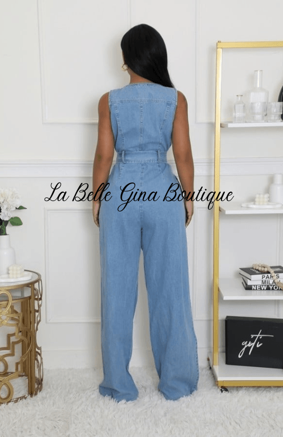 Djoune Non-Stretch Denim Jumpsuit Formal Dinner Special Occasion Vacances Evening Holiday Sleeveless Jumpsuit