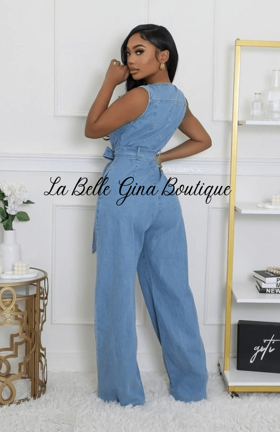 Djoune Non-Stretch Denim Jumpsuit Formal Dinner Special Occasion Vacances Evening Holiday Sleeveless Jumpsuit