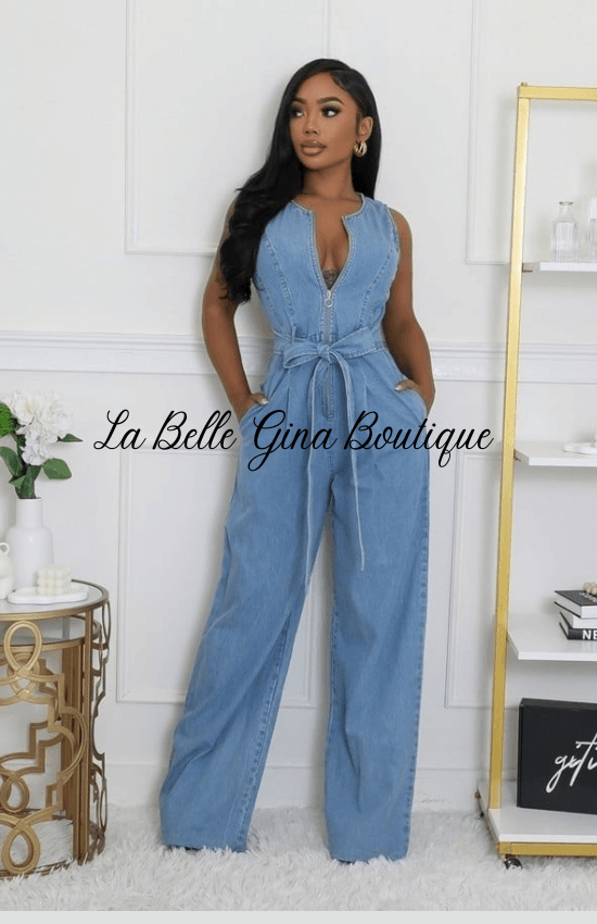 Djoune Non-Stretch Denim Jumpsuit Formal Dinner Special Occasion Vacances Evening Holiday Sleeveless Jumpsuit