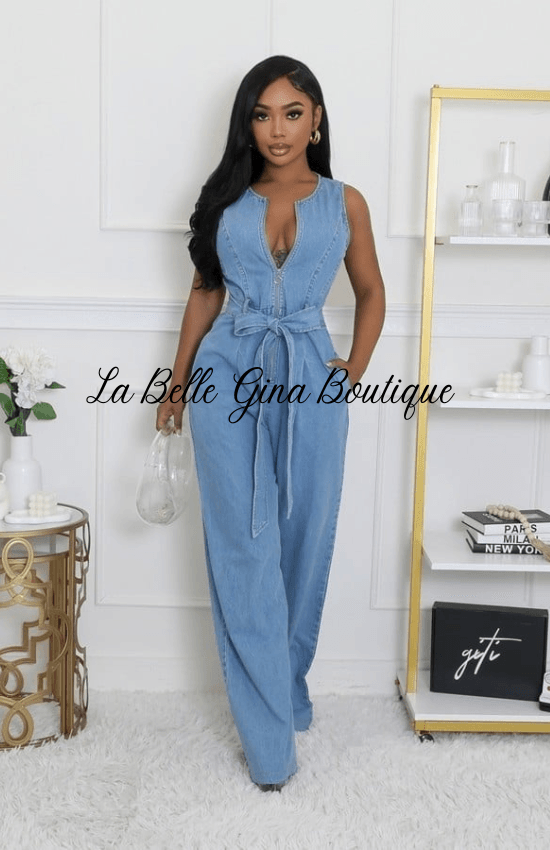 Djoune Non-Stretch Denim Jumpsuit Formal Dinner Special Occasion Vacances Evening Holiday Sleeveless Jumpsuit