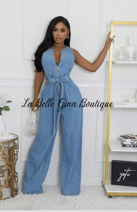 Djoune Non-Stretch Denim Jumpsuit Formal Dinner Special Occasion Vacances Evening Holiday Sleeveless Jumpsuit