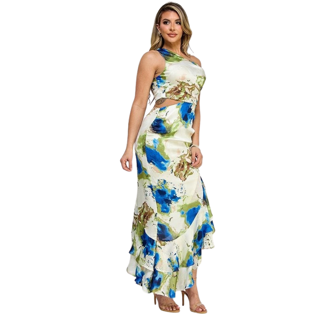 Ermite One shoulder Waist  Cut Out  Maxi Dress