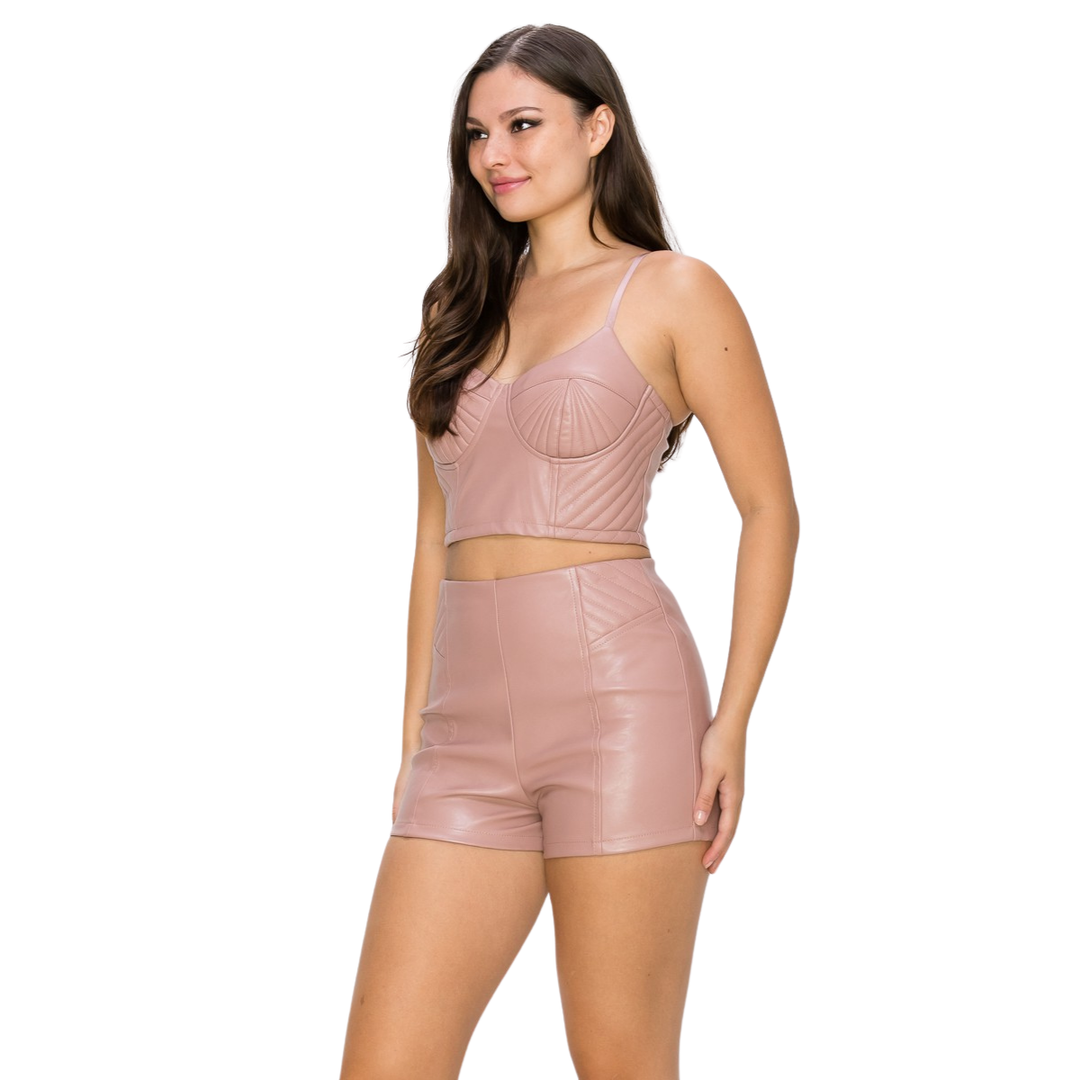 Leah Sleeveless Crop top And short Side Stitch Back zipper Set