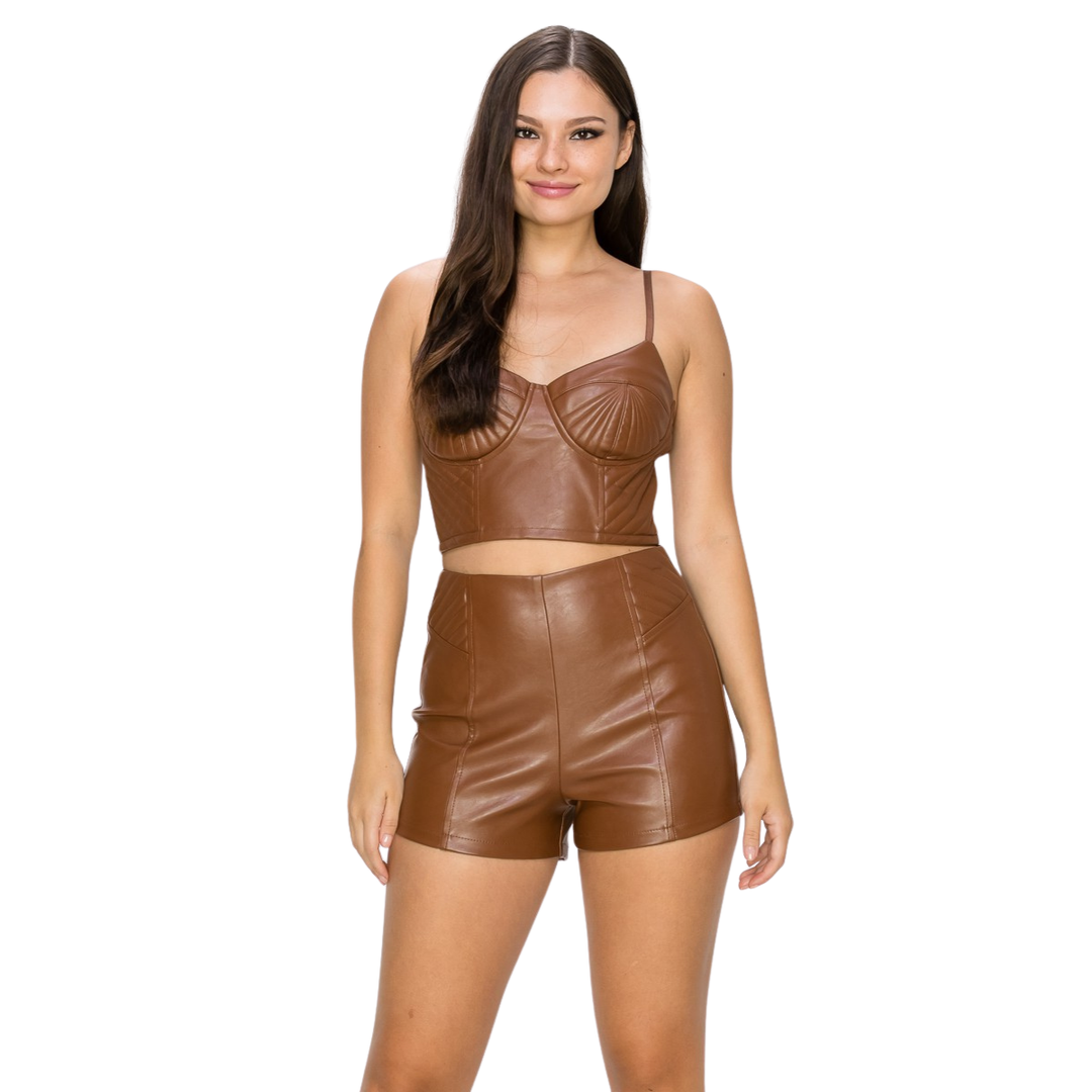 Leah Sleeveless Crop top And short Side Stitch Back zipper Set