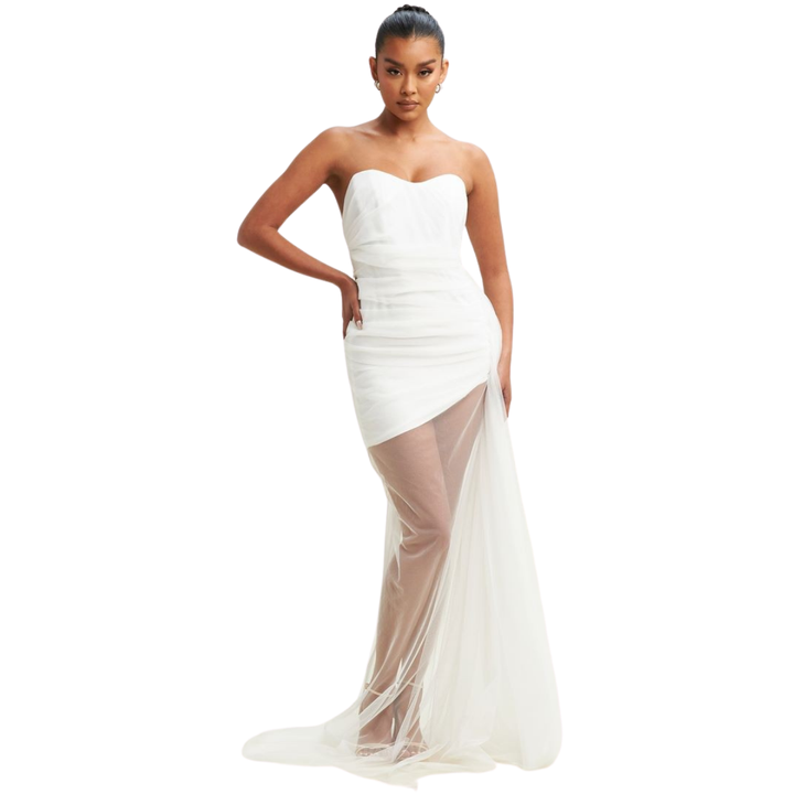 Lora Mesh Maxi Dress-White