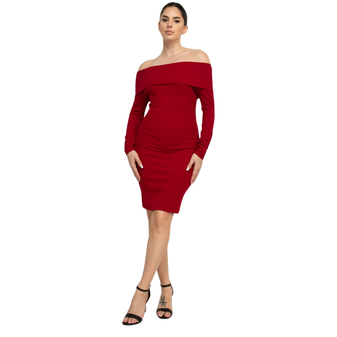 Sandie Off shoulder Long Sleeves Ribbed Mini Dresss womenswear