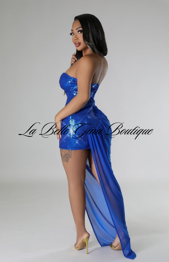 Ernithe Semi-Stretch Tube Sweetheart Sequin Mesh Dress-Royal Blue