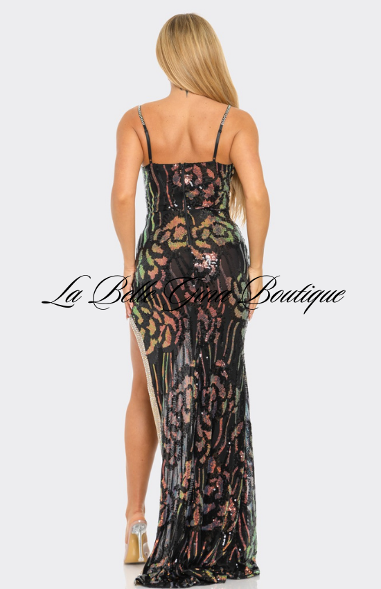 Laura sequin Sleeveless maxi Dress-Black