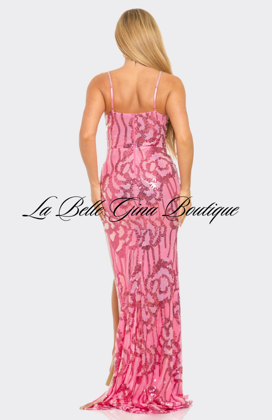 Laura Sequin sleeveless Maxi Dress-Fuchsia