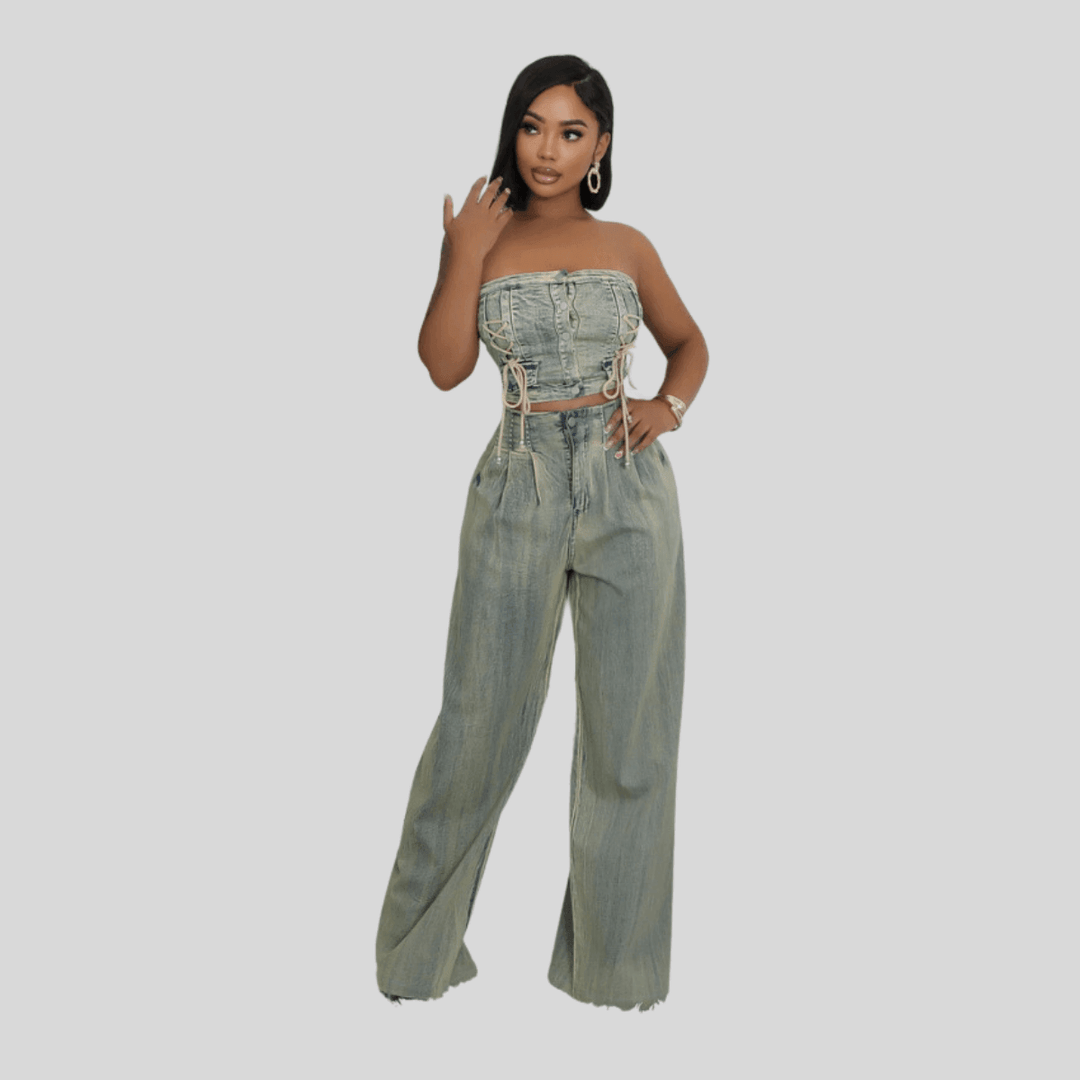 Karla Tube Top And Pants Denim Set