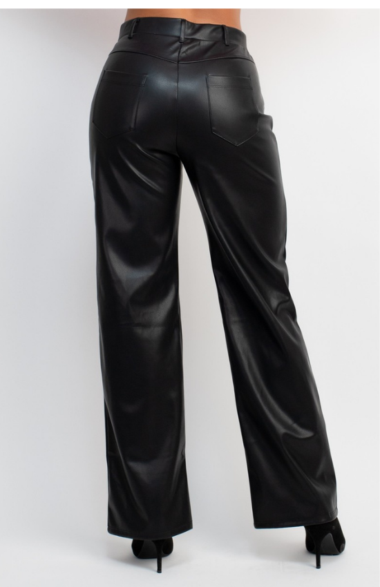 Malie Casual Pair Of Faux Leather Mid-Rise Belt Loops Pants