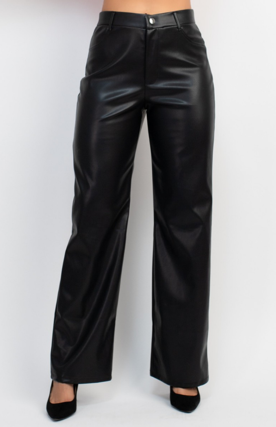 Malie Casual Pair Of Faux Leather Mid-Rise Belt Loops Pants