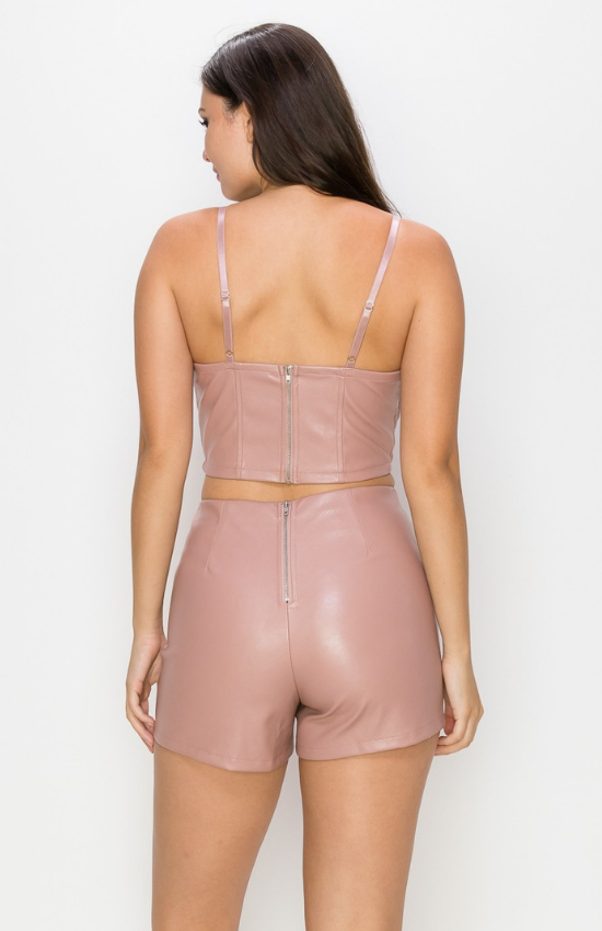 Leah Sleeveless Crop top And short Side Stitch Back zipper Set