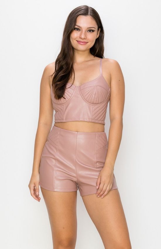 Leah Sleeveless Crop top And short Side Stitch Back zipper Set