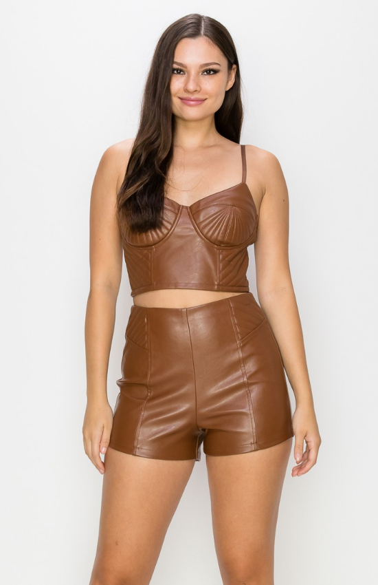 Leah Sleeveless Crop top And short Side Stitch Back zipper Set