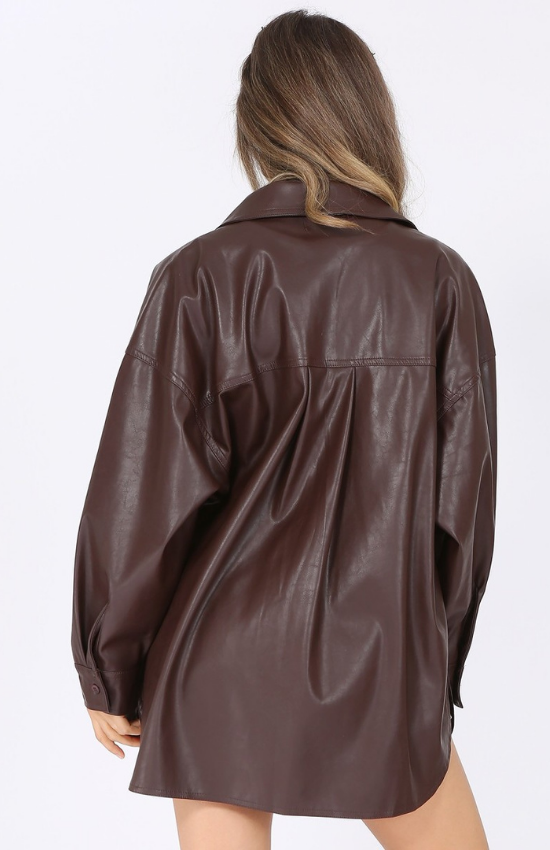 Marthe Faux Leather Long Sleeve Front button Jacket