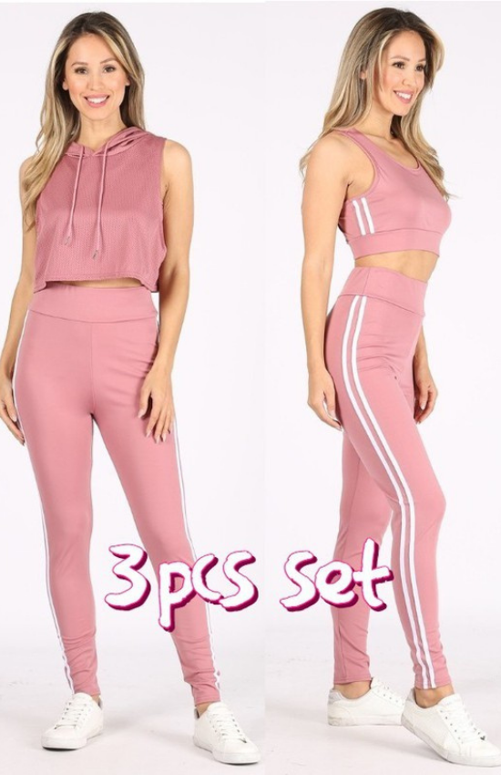 Sara Crop Top Hoodie and Legging 3Piece Set womenswear