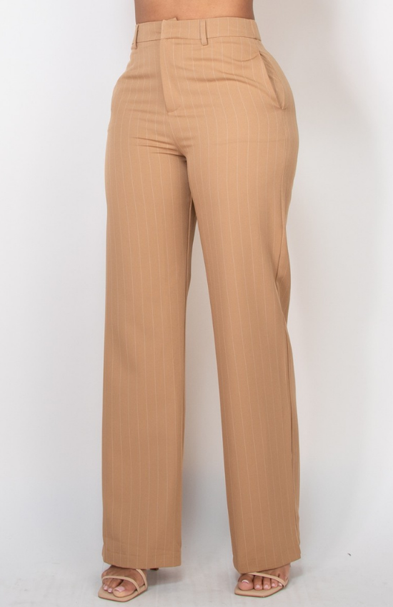 Lidia High-Rise Striped Velour Wide Pants and Buttoned Crop Top Set