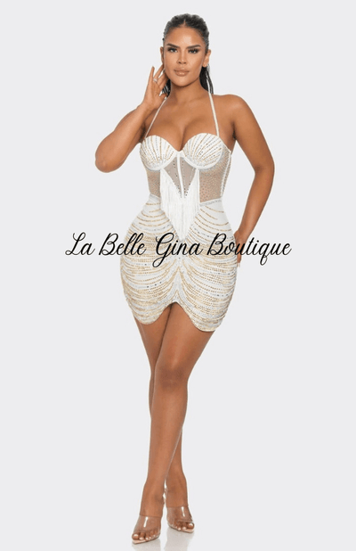 Adriana Rhinestone Mesh Bodycon Dress - La Belle Gina Boutique
