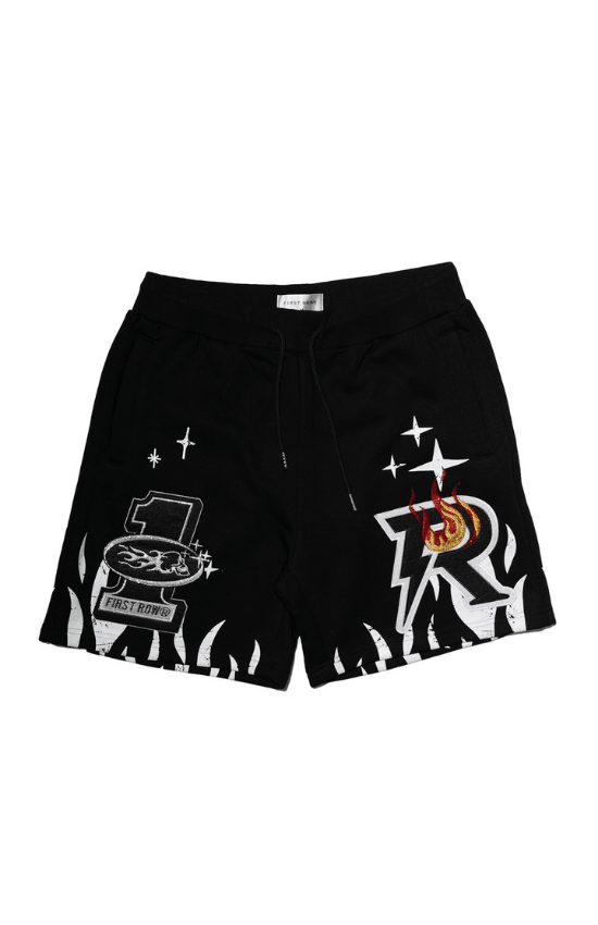 AJ Graphic First Row Sweat Shorts Patches And Rhinestone - La Belle Gina Boutique