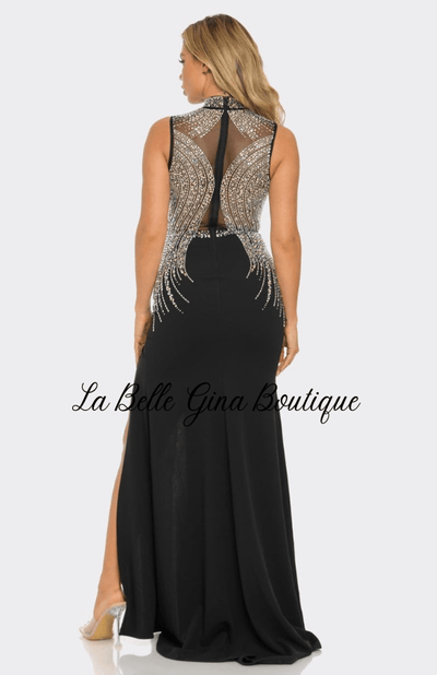 Arabella Rhinestone Embellished Contract Maxi Dress - La Belle Gina Boutique
