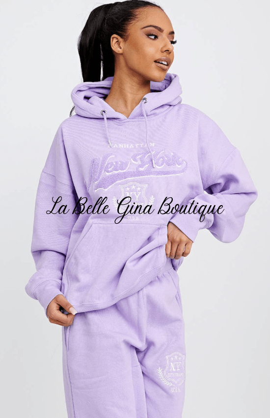Avena Toweling Embroidered New York Hooded Fleece Set - La Belle Gina Boutique
