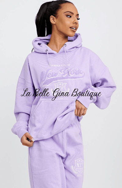 Avena Toweling Embroidered New York Hooded Fleece Set - La Belle Gina Boutique