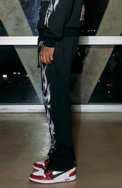 Daniel Flare Fit First Row Washing Sweatpants With Primium Prints And Rhinestone - La Belle Gina Boutique