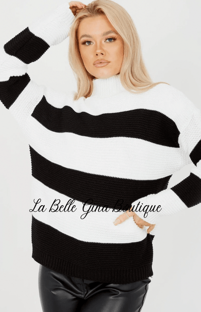 Djoune Funnel Neck Stripped Knitted Jumper - La Belle Gina Boutique