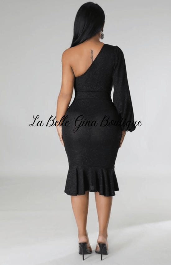 Ermitha One shoulder Semi Stretch Dress - La Belle Gina Boutique