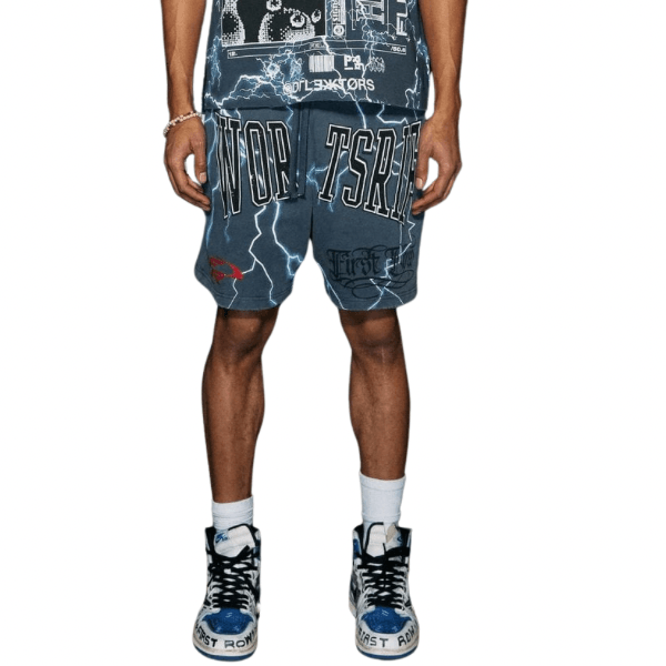 Jay Premium Graphic Print First Row Washing Sweat Shorts With Rhinestone - La Belle Gina Boutique
