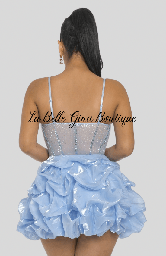 Kalisha Rhinestone Mesh Ruffle Mini Dress-White - La Belle Gina Boutique