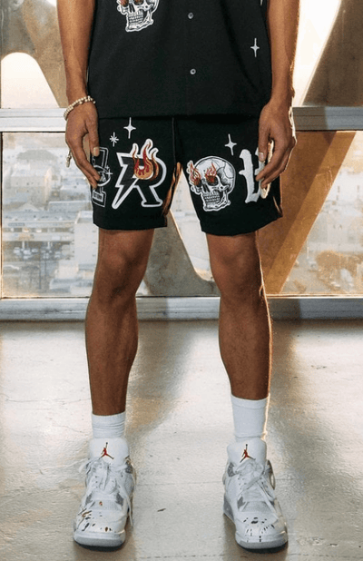 Kelly Graphic woven First Row Shorts oversize With Patches and Rhinestone - La Belle Gina Boutique